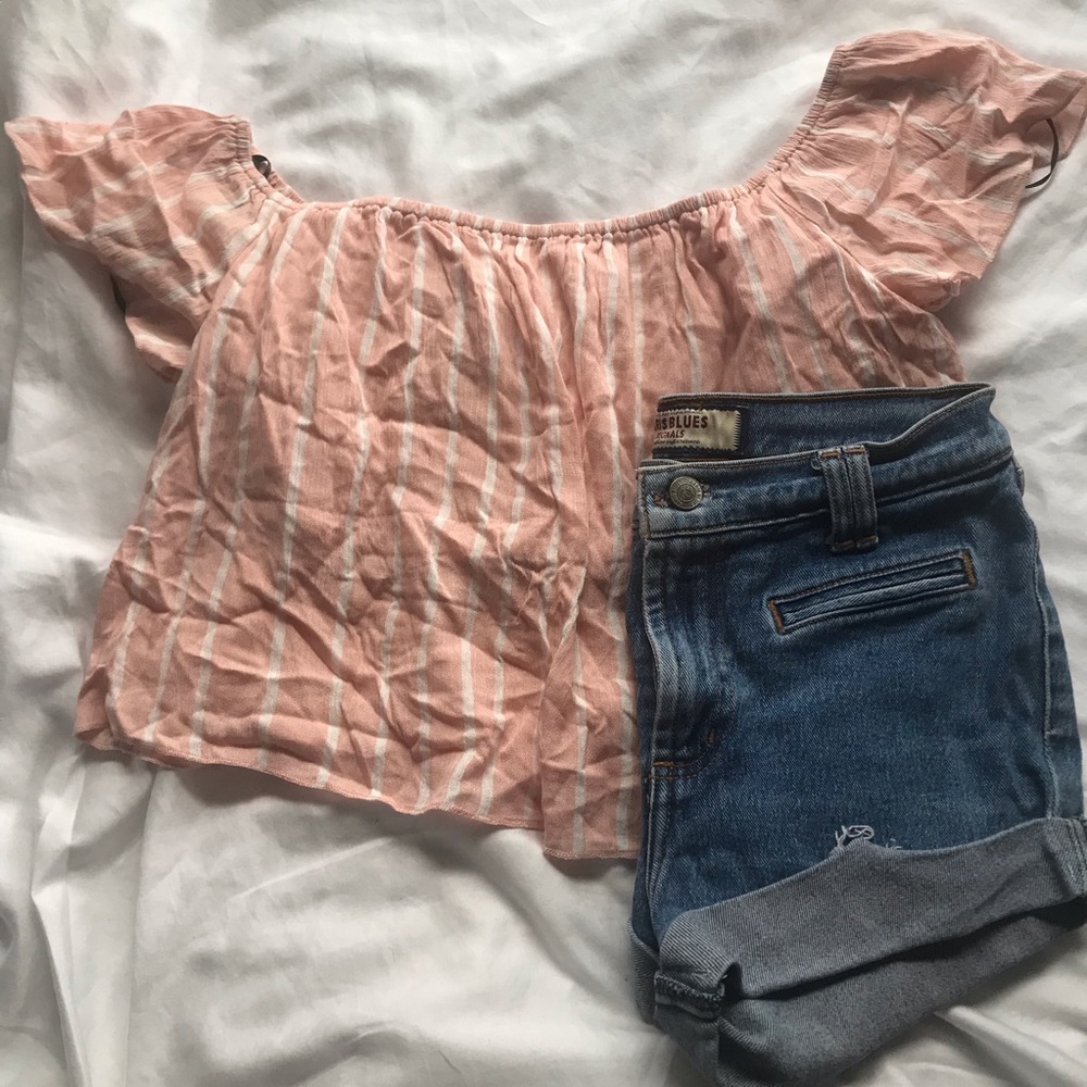 Pink and white (off the shoulder) blouse
